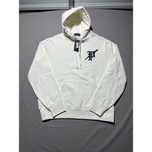 Polo Ralph Lauren Large Men's‎ White P-Patch Logo Graphic Fleece Pullover Hoodie